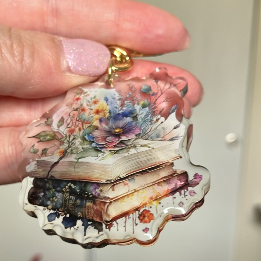 Floral Book Stack Keychain - Picture 3 of 6
